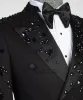 Suits lüks metal süslenmiş erkekler takım elbise çentikli yaka damat smokin düğün balo balo pantolon pantolon kıyafeti terno masculino completo