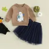 Kledingsets Focusnorm 0-4Y Halloween Kids Girls Kleding Lange Mouw Bloem Ghost Print Sweatshirt en Lace Tule Rokset Set