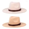 Bérets 2024 Fedora Chapeau Automne Hiver Top Chapeaux Style Tibétain Cachemire Classique Couleurs Pures Large Bord Jazz Casquette Ruban Foncé Bande