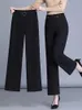 Zagrany 4xl Plaid Office Proste spodnie Koreańskie kobiety Formalne szerokie nogi pantelony swobodne spodni o wysokiej talii 240223