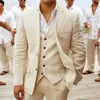 Abiti da uomo estivi in lino 3 pezzi per smoking da sposo da sposa Casual da spiaggia su misura Completo da uomo Giacca Gilet con pantaloni Fahion 240228