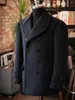 Costumes pour hommes manteau en laine hiver solide noir Double boutonnage manches en V veste longue décontracté mode beau pardessus