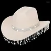 Berets borlas strass chapéu de aba larga para meninas elegante chuveiro nupcial cowboy boné boate dança traje cocar