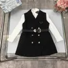 Brand kids dress sets child tracksuits baby girl clothes Size 100-150 Knitted base shirt and embroidered hemline vest skirt 24Feb20