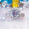 Cluster Rings Est 3ct Round Moissanite Ring With Certificate S925 Sterling Silver Pt950 Platinum Plated For Women Fine Jewelry Wedding 2024