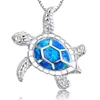 New Fashion Cute Silver Filled Blue Opal Sea Turtle Pendant Necklace For Women Female Animal Wedding Ocean Beach Jewelry Gift247l