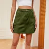 Skirts Women Skirt Soft Hip Hugging Denim Elastic Waist Cargo Pocket Leather Pleated