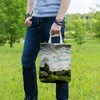 Einkaufstaschen Ölgemälde Retro-Stil Canvas Tasche Frauen Hand große Kapazität Schulter Spaß Landschaft Segelboot Tote