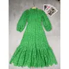 Lace Dress Banquet Long Dress Lantern Sleeves Stand Collar Purple Green White Black Small Stand-up Collar Three-dimensional Lace FZ229189