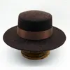 Berets Wollfilz Fedora Hut Boater für Frauen Taupe Canotier Flat Top Wide Brim Winter Belt Stylish Gambler