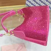 Evening Bags Shiny Rhinestone Hobos For Women Luxury Designer Handbags Purses 2024 In Fashion Rose Red Shoulder Crossbody