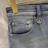 Högkvalitativa män jeans designer byxor 2024 män smal liten rak bomull casual denim byxor modea triangel logotyp brev grafiska denims byxor