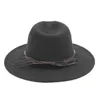 Bérets Mistdawn hommes femmes mélange de laine Panama chapeaux large bord Fedoras casquettes Costume casquette de fête avec bandeau noir taille 56-58 cm