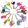 Sleutelhangers Lanyards 11 kleuren 5-delige verdediging sleutelhangerset Pompom handdesinfecterend polsband Lippenstift Sier sleutelhanger voor vrouw mannen zelf - Dhi3Y