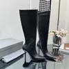 2024 Chaussures de créateurs Bottines d'hiver pour femmes Fermeture à glissière latérale Sexy Bout pointu Chaussures à talons hauts Bottes longues pour femmes formelles en cuir véritable Paris