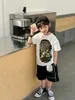 Ragazzi camuffamento scimmia lettera stampata T-shirt bambini colletto tondo manica corta Tees 2024 estate bambini vestiti del fumetto Z6880