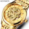 Squelette Or Montre Mécanique Hommes Automatique 3d Sculpté Dragon Acier Mécanique Montre-Bracelet Chine Luxe Top Marque Auto Vent 2018 Y208N