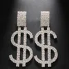 Nouveauté strass Super grand Dollar icône pendentif boucles d'oreilles pour fille cristal géométrique déclaration boucles d'oreilles accessoires 240223