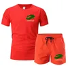 2024 Nya herrvarumärke tryckt sportkläder Fashion Men's Sportwear Kort ärm T-shirt Shorts Street Beach Fitness Sportkläder 2-stycken herrkläder