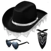 Bérets Cosplay Cowboy chapeau pour femme WesternStyle haut foulard écharpe coeur lunettes de soleil Bachelorette fête accessoire de Costume