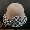 Berretti Fedora di moda di marca elegante scozzese autunno e inverno cappello di lana da donna con fiocco grande secchiello casual