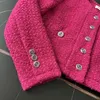 Högkvalitativ fransk chic tweed -vävd rosa kvinnor jacka korta rockar hösten västerländsk mode casual woman kläder 240226