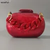 Pearl Red Oval with Harts Handle Acrylic Box Clutches Handväskor för kvinnor Mini Bag Axel Bohemian Party Wedding Evening Purse 240223