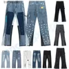 Jeans masculinos 2023 Mens Designers Flared Hip Hop Emendado Angustiado Rasgado Slim Fit Denim Calças Mans Streetwear Lavado Calças Tamanho S-XL 240229