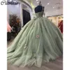 Vestido De fiesta De flores 3D colorido verde salvia, Vestidos De quinceañera con tirantes finos, apliques florales, corsé De encaje, Vestidos De 15 anos