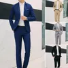 Erkekler takım 1 Set Erkekler Blazer Pantolon Düz Renk İnce Uygun Erkek Takım Üst Taşlı Yakalama Bir Düğme Düğün için