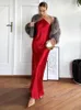 Sıradan Elbise Saten Elbise Kadın Seksi Sırtsız Gece Kulübü Partisi Uzun Kadınlar Kolsuz Kravat Halter Boyun Zarif Akşam Maksi Kırmızı