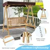 Camp Furniture Outdoor Swing 2-person A-frame With Adjustable Canopy Handrail Hanging Chain Wooden Terrace