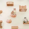 Skrapare väggmonterad katt klättring hyllor trämöbler skrapare hoppning plattform rep stege katt som sover och spelar