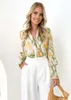 Bluzki damskie 2024 Kwiatowa bluzka dla kobiet obroża z długim rękawem moda moda swobodny szyfonowy elegancka dama biuro koszule