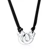 REAL 925 Sterling Silver Handcuff Menottes Pendant Necklace With Red Black Rope for Men Women France Dinh Jewelry281b