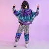 Costumes de danse de jazz de rue pour enfants, vestes à paillettes Hip-Hop pour enfants, pantalons amples en argent pour filles et garçons