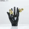 Other Home Decor Resin Sculpture Hand Palm Golden Ball Arm Decorative Statue Black Abstract Crafts Decorative Figurines Home Accessories Q240229