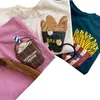 Chłopcy litera haftowa koszulka dla dzieci frytki frytki chleb wydrukowane krótkie rękawy swobodny topy 2024 Summer Dzieci Ubrania Z6892