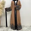 エスニック服イスラム教徒のカジュアルカーディガンローブカフタンアバヤドレスレース刺繍アバヤドバイドバイドバイモロッコのヴェスディオ