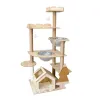 Scratchers 147cm 55.51" Large Space Capsule Tower Climbing Pets Supplies Scratching House Posts Wooden Cat Condo Luxury Modern Cat Tre