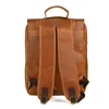 Backpack Brown Thick Top Grain Genuine Crazy Horse Leather 15.6'' 14'' Laptop A4 Women Men Travel Bag Vintage Highend M0026