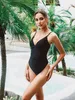 Swim wear 2024 New Sexy One Piece Swimsuit Black Women Swimwear Slim Monokini Solid Push Up Bikinis 2024 Simple Spring Bathing Suit 240229