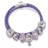 Purple Luxury Style Bracelet Double Loop Leather Rope Bracelet Female Enamel Daisy Beaded Pendant Bracelet Boutique Diy Jewelry Wholesale