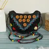 Kvällspåsar Tassel Flower Print Designer Handgjorda virkning Mini Telefon Crossbody Pouch Knickad kvinnlig axelstrandhandväska för kvinnor