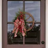 Decorative Flowers Artificial Pine Needles Wheel Christmas Wreath With Bow Non Fade Realistic Red Berry For Front Door Decoration