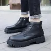 Bottes d'hiver de styliste pour hommes, haut de travail, noir, fond épais, chaussures décontractées en cuir pour moto