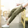 Broek Heren Effen Kleur Casual Broek Japans Linnen Oefening Slanke Enkellange Voeten Broek Dagelijks Uitloper