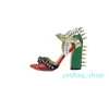 Livraison gratuite Marque Été Malin Spike Sandales En Cuir Femmes Talons Hauts Rivet Clouté Chaussures Talon Chunky Colorblock Sandalias Mujer