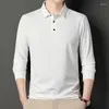 Men's Polos 2024 Spring And Autumn Polo Collar Jacquard Long Sleeve Shirt Middle Age Business Casual Bottom