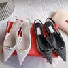 Designer Sandals Silde Pointy Hollow Heels Women Sandal Pointy Toe Summer Hollowed Stiletto Sandals Metal Buckle Women Low-heeled Sandals Shoes Top Quality